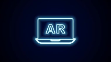 Parlayan neon hattı Artırılmış gerçeklik AR simgesi siyah arkaplanda izole edildi. Sanal geleceksel giyilebilir cihazlar. 4K Video hareketli grafik canlandırması.