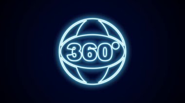Parlayan neon hattı 360 derece görüntü simgesi siyah arkaplanda izole edildi. Sanal gerçeklik. 360 derecelik açıyla. Panorama fotoğrafı. 4K Video hareketli grafik canlandırması.