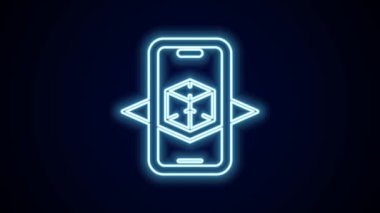 Parlayan neon hattı 3D modelleme simgesi siyah arkaplanda izole edildi. Artırılmış gerçeklik mi yoksa sanal gerçeklik mi? 4K Video hareketli grafik canlandırması.
