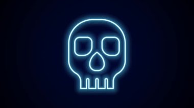 Parlayan neon hattı Skull simgesi siyah arkaplanda izole edildi. Mutlu Cadılar Bayramı Partisi. 4K Video hareketli grafik canlandırması.