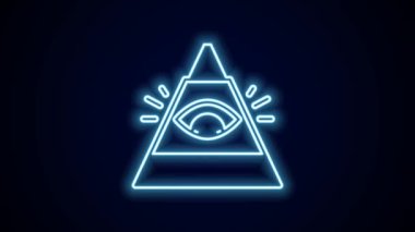 Parlayan neon çizgisi Masonların sembolü Tanrı 'nın her şeyi gören ikonu siyah arka planda izole edilmiş. Üçgendeki Tanrı 'nın Gözü. 4K Video hareketli grafik canlandırması.