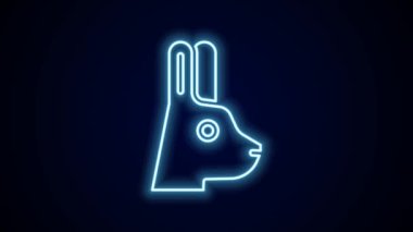 Siyah arka planda izole edilmiş işitme simgesi olan parlak neon çizgi tavşanı. Sihir numarası. Gizemli eğlence konsepti. 4K Video hareketli grafik canlandırması.