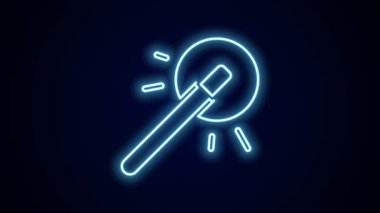Parlayan neon hattı sihirli değnek simgesi siyah arkaplanda izole edildi. Yıldız şeklinde sihirli aksesuar. Sihirli güç. Mutlu Cadılar Bayramı Partisi. 4K Video hareketli grafik canlandırması.