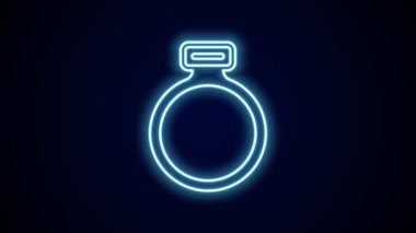 Parlak neon hattı fantezi taşı yüzük ve siyah arka planda izole edilmiş mücevher ikonu. 4K Video hareketli grafik canlandırması.