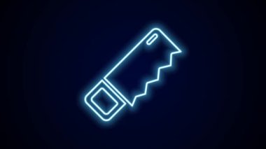 Parlayan neon hattı El siyah arka planda izole edilmiş bir ikon gördü. 4K Video hareketli grafik canlandırması.