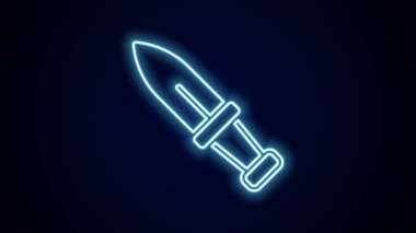 Parlayan neon çizgisi Hançer simgesi siyah arkaplanda izole edildi. Bıçak ikonu. Keskin bıçaklı kılıç. 4K Video hareketli grafik canlandırması.