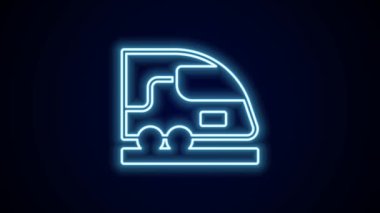 Parlayan neon hattı yüksek hızlı tren simgesi siyah arkaplanda izole edildi. Demiryolu seyahati ve demiryolu turizmi. Metro ya da metro hızlı tren taşımacılığını düzene soktu. 4K Video hareketli grafik canlandırması.