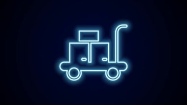 Parlayan neon hattı Trolley bavul simgesi siyah arkaplanda izole edildi. Seyahat bagaj tabelası. Seyahat bagaj ikonu. 4K Video hareketli grafik canlandırması.