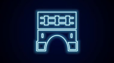 Tren simgesi için parlayan neon hattı köprüsü siyah arkaplanda izole edildi. 4K Video hareketli grafik canlandırması.