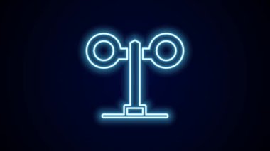 Parlayan neon hattı trafik ışığı simgesi siyah arkaplanda izole edildi. Trenlerin hareketlerini düzenlemek için demiryolu için trafik ışıkları. 4K Video hareketli grafik canlandırması.