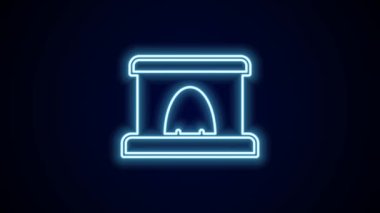 Parlayan neon hattı demiryolu ikonu siyah arka planda izole edildi. Demiryolu tüneli. 4K Video hareketli grafik canlandırması.