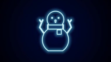 Parlayan neon hattı, siyah arka planda izole edilmiş Noel kardan adam ikonu. Mutlu Noeller ve mutlu yıllar. 4K Video hareketli grafik canlandırması.
