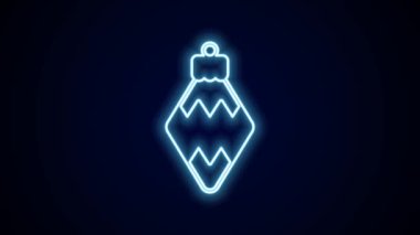 Parlayan neon hattı, siyah arka planda izole edilmiş Noel oyuncağı ikonu. Mutlu Noeller ve mutlu yıllar. 4K Video hareketli grafik canlandırması.
