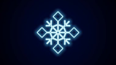 Parlayan neon hattı Kar Tanesi simgesi siyah arkaplanda izole edildi. Mutlu Noeller ve mutlu yıllar. 4K Video hareketli grafik canlandırması.