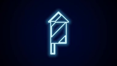 Parlayan neon hattı Havai fişek roketi ikonu siyah arkaplanda izole edildi. Eğlence partisi anlayışı. Patlayıcı havai fişek sembolü. 4K Video hareketli grafik canlandırması.