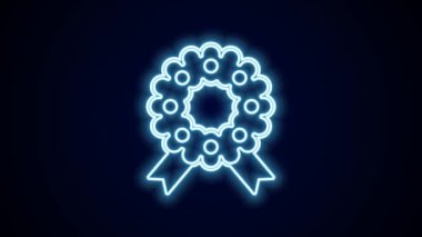 Parlayan neon çizgisi Noel çelengi simgesi siyah arka planda izole edildi. Mutlu Noeller ve mutlu yıllar. 4K Video hareketli grafik canlandırması.