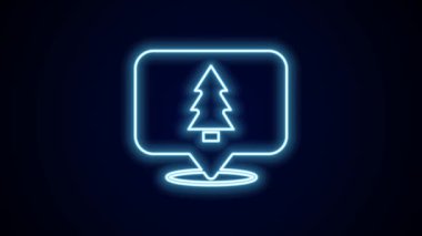 Parlayan neon hattı Noel ağacı simgesi siyah arkaplanda izole edilmiş. Mutlu Noeller ve mutlu yıllar. 4K Video hareketli grafik canlandırması.