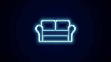 Parlayan neon hattı kanepe simgesi siyah arkaplanda izole edildi. 4K Video hareketli grafik canlandırması.
