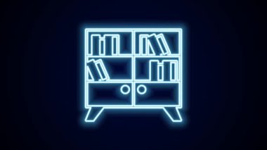 Parlayan neon hattı kitaplık simgesi siyah arkaplanda izole edildi. 4K Video hareketli grafik canlandırması.