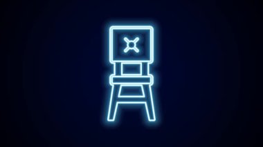 Parlayan neon çizgili sandalye simgesi siyah arkaplanda izole edildi. 4K Video hareketli grafik canlandırması.