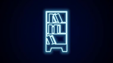 Parlayan neon hattı kitaplık simgesi siyah arkaplanda izole edildi. 4K Video hareketli grafik canlandırması.
