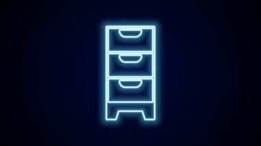 Parlayan neon çizgisi Çekmece Sandığı simgesi siyah arkaplanda izole edildi. 4K Video hareketli grafik canlandırması.