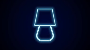 Parlayan neon çizgisi masa lambası simgesi siyah arkaplanda izole edildi. 4K Video hareketli grafik canlandırması.