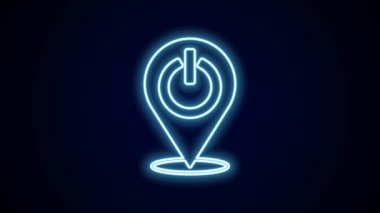 Parlayan neon hattı güç simgesi siyah arkaplanda izole edildi. Başlat işareti. 4K Video hareketli grafik canlandırması.