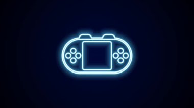 Parlayan neon hattı taşınabilir oyun konsolu simgesi siyah arkaplanda izole edildi. El bilgisayarı oyun konsolu. 4K Video hareketli grafik canlandırması.