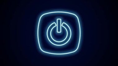 Parlayan neon hattı güç simgesi siyah arkaplanda izole edildi. Başlat işareti. 4K Video hareketli grafik canlandırması.
