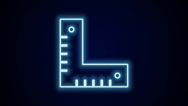 Leuchtende Neon Linie Eckliniensymbol Isoliert Auf Schwarzem Hintergrund Setquadrat Winkellineal — Stockvideo