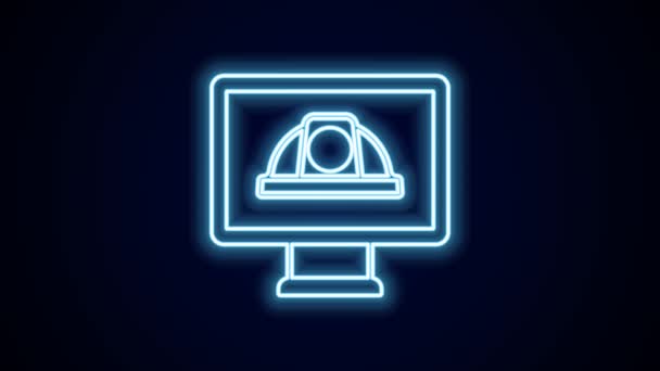 发光的霓虹灯线工人安全帽图标隔离在黑色背景 4K视频运动图形动画 — 图库视频影像