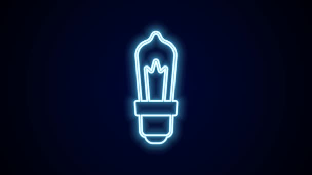 ネオンラインの輝き黒い背景に孤立したアイコンの概念を持つ電球 エネルギーとアイデアのシンボル インスピレーションの概念 4Kビデオモーショングラフィックアニメーション — ストック動画