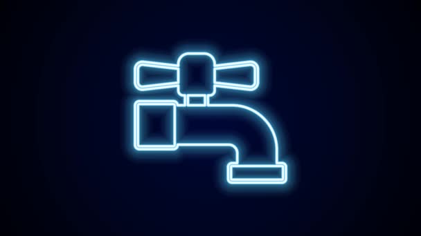 Glowing Neon Line Water Tap Icon Isolated Black Background Video — Stock Video