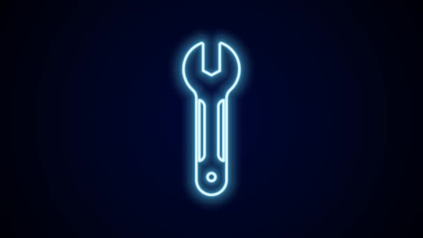 Glowing Neon Line Wrench Spanner Icon Isolated Black Background Spanner — Vídeo de Stock