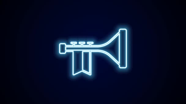 发光的霓虹灯线Trumpet图标孤立在黑色背景 音乐乐器 4K视频运动图形动画 — 图库视频影像