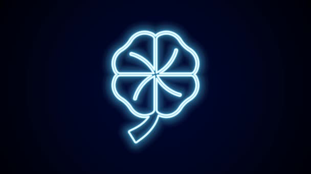 Glowing Neon Line Four Leaf Clover Icon Isolated Black Background — Stock Video