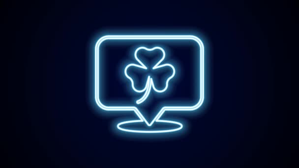 Glowing Neon Line Clover Trefoil Leaf Icon Isolated Black Background — Stock Video