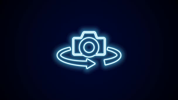 Parlayan Neon Hattı 360 Derece Görüntü Simgesi Siyah Arkaplanda Izole — Stok video