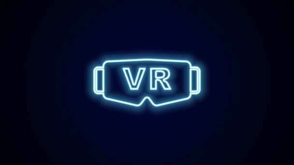ネオンラインの輝き黒の背景に隔離された仮想現実の眼鏡アイコン 立体3D Vrマスク 光学ヘッドマウントディスプレイ 4Kビデオモーショングラフィックアニメーション — ストック動画