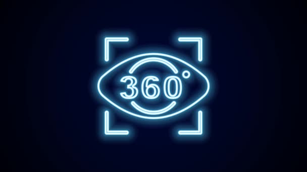Φωτεινό Εικονίδιο Προβολής Νέον 360 Μοιρών Που Απομονώνεται Μαύρο Φόντο — Αρχείο Βίντεο