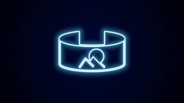 Icona Luminosa Neon 360 Gradi Isolata Sfondo Nero Realtà Virtuale — Video Stock