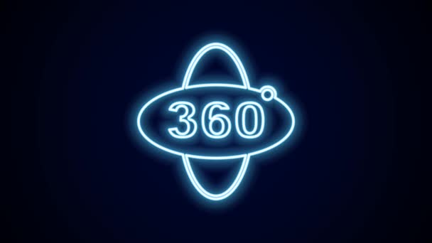 Glödande Neon Linje 360 Graders Ikon Isolerad Svart Bakgrund Virtuell — Stockvideo