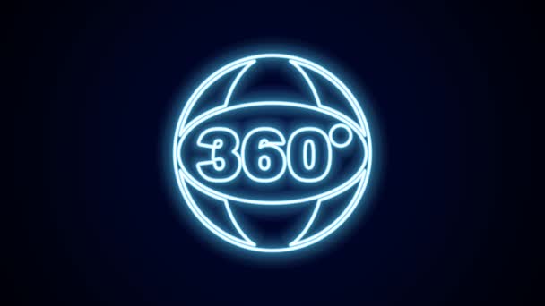 Glödande Neon Linje 360 Graders Ikon Isolerad Svart Bakgrund Virtuell — Stockvideo