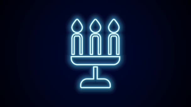 发光的霓虹灯线烛台与三个烛台图标隔离在黑色背景 4K视频运动图形动画 — 图库视频影像