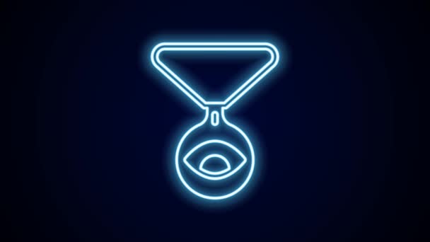 发光的霓虹灯线奖章在一个链条上 眼睛图标孤立在黑色背景 魔法护身符与眼睛 4K视频运动图形动画 — 图库视频影像