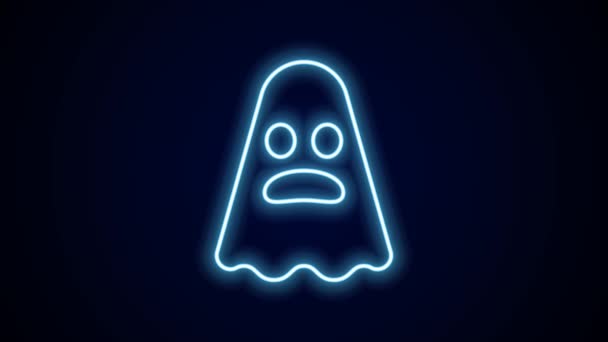 Gloeiende Neon Lijn Ghost Icoon Geïsoleerd Zwarte Achtergrond Gelukkig Halloween — Stockvideo