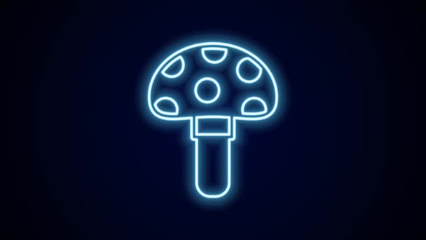 发亮的霓虹灯线 在黑色背景上隔离的红蘑菇图标 迷幻的幻觉 4K视频运动图形动画 — 图库视频影像