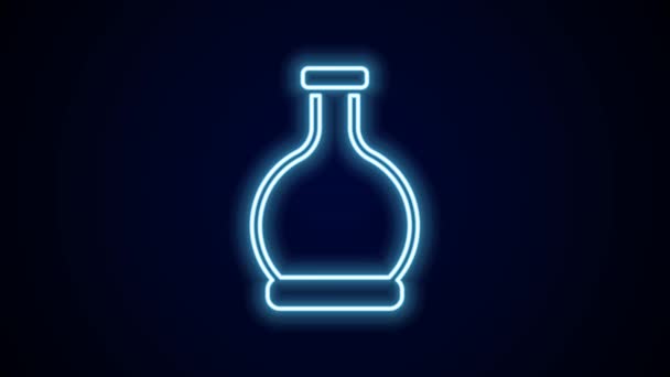ネオンラインのボトルを黒の背景に孤立した位置アイコンで接着する 魔法の薬でフラスコ ハッピーハロウィンパーティー 4Kビデオモーショングラフィックアニメーション — ストック動画