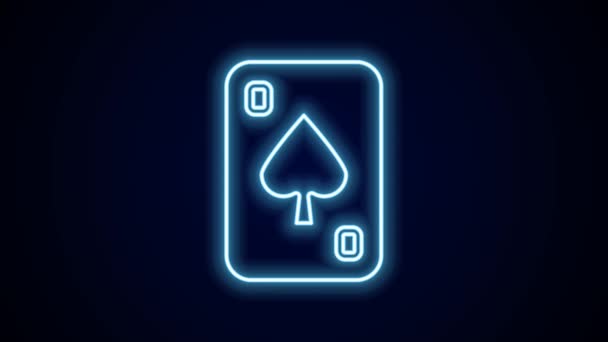 Leuchtende Neon Linie Spielkarten Symbol Isoliert Auf Schwarzem Hintergrund Casino — Stockvideo